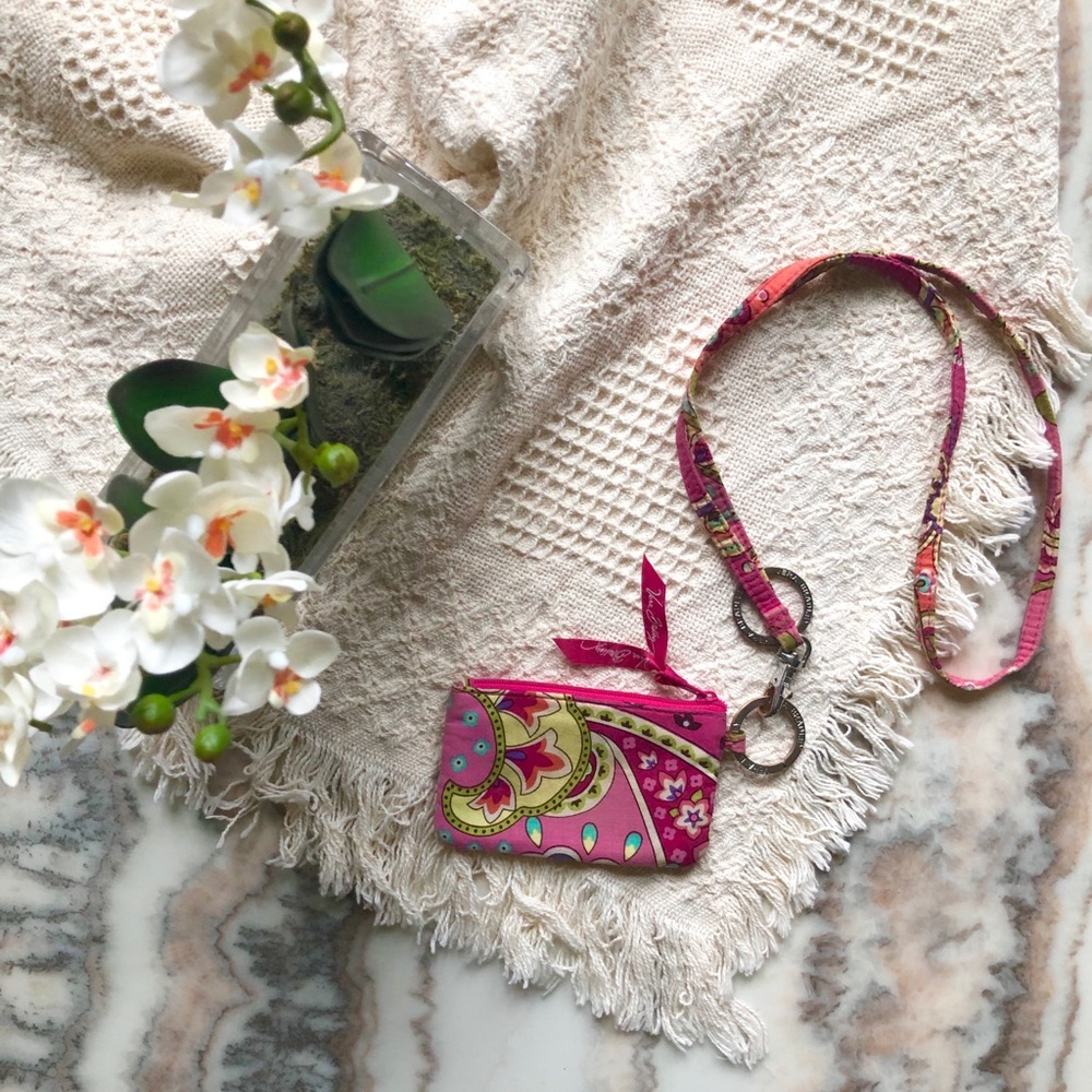 Vera Bradley Zip ID Case Lanyard Pink Swirls Set